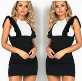 Goocheer Womens Bodycon Check Dog Tooth Frill Pinafore Ruffle Dress Bodycon Mini Sexy Skirt