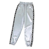 Wenyujh Big Pocket Women's Satin Highlight Glossy Loose Training Pants Ribbon Trousers Harajuku Joggers Women Running Sportswear