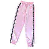 Wenyujh Big Pocket Women's Satin Highlight Glossy Loose Training Pants Ribbon Trousers Harajuku Joggers Women Running Sportswear