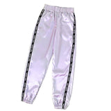 Wenyujh Big Pocket Women's Satin Highlight Glossy Loose Training Pants Ribbon Trousers Harajuku Joggers Women Running Sportswear