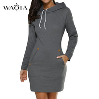 Women Dress Autumn Winter Casual  2019 New Long Sleeve Hooded Dresses Fashion Solid Pocket Sexy Mini Pencil Dress Plus Size