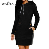 Women Dress Autumn Winter Casual  2019 New Long Sleeve Hooded Dresses Fashion Solid Pocket Sexy Mini Pencil Dress Plus Size