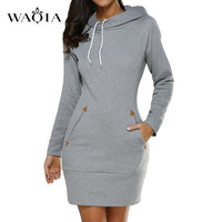 Women Dress Autumn Winter Casual  2019 New Long Sleeve Hooded Dresses Fashion Solid Pocket Sexy Mini Pencil Dress Plus Size