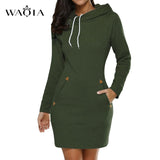 Women Dress Autumn Winter Casual  2019 New Long Sleeve Hooded Dresses Fashion Solid Pocket Sexy Mini Pencil Dress Plus Size