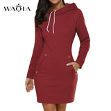 Women Dress Autumn Winter Casual  2019 New Long Sleeve Hooded Dresses Fashion Solid Pocket Sexy Mini Pencil Dress Plus Size