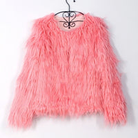 Fashion Furry Faux Fur Coat Women Fluffy Warm Long Sleeve Female Outerwear Autumn Winter Coat Jacket Hairy Collarless Overcoat