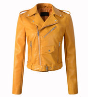 New Arrival 2019 brand Winter Autumn Motorcycle leather jackets yellow leather jacket women leather coat  slim PU jacket Leather